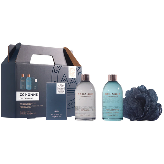 Set The Luxury Bathing Company: GC Homme, Relaxes & Relieves Tension, Body Wash, 250 ml + GC Homme, Citrus & Aromatic, Shower Gel & Shampoo 2-In-1, 250 ml + GC Homme, Cleansing & Moisturising, Scented Soap Bar, 150 g + GC Homme, Cleanse & Scrub, Body